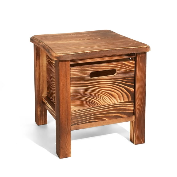 StoneCreek Stool with Storage Drawer, Solid Wood Storage Stool with Rounded Edges, Built-in Storage Drawer, Ideal for Living Room, Bedroom, or Entryway, No Assembly Needed