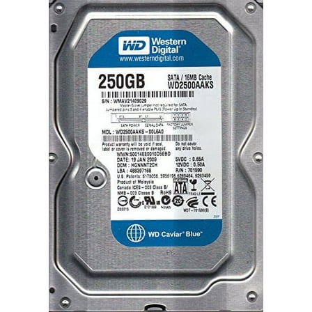 WD2500AAKS-00L6A0, DCM HGNNT2CH, Western Digital 250GB SATA 3.5 Hard Drive