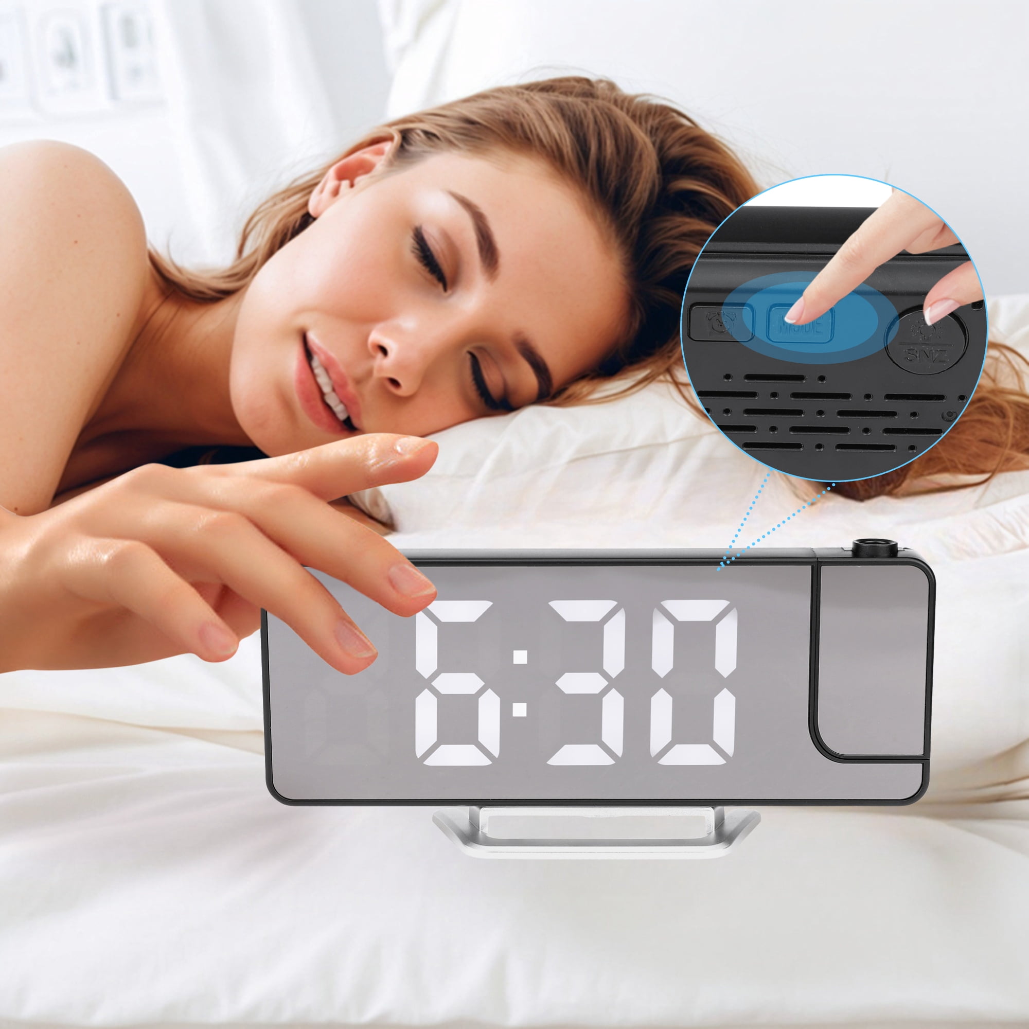 Unique Bargains 2 Pcs Projection Alarm Clocks for Deep Sleepers White/Pink