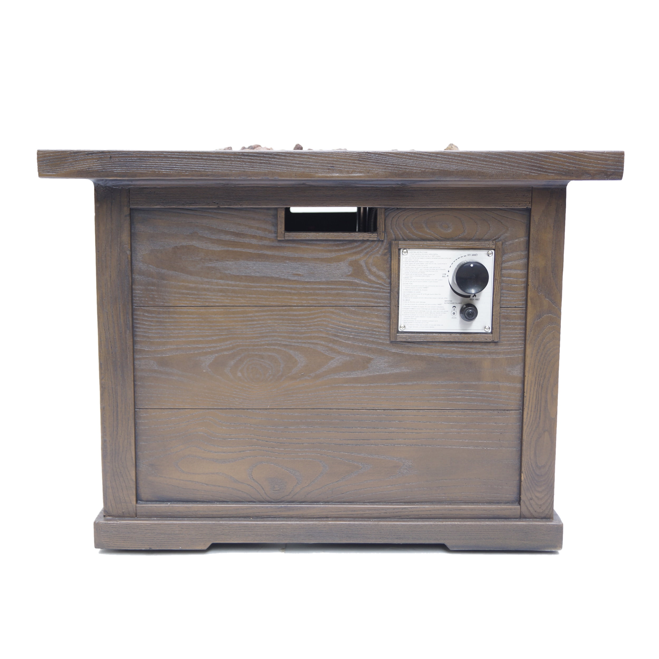 Colby Outdoor Square Gas Fire Pit, Brown Wood Pattern