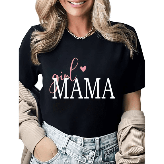 Mother's Day Gift Cute Girl Mama Mom Graphic Tees Womans Tshirt Tops Black/White S-5XL