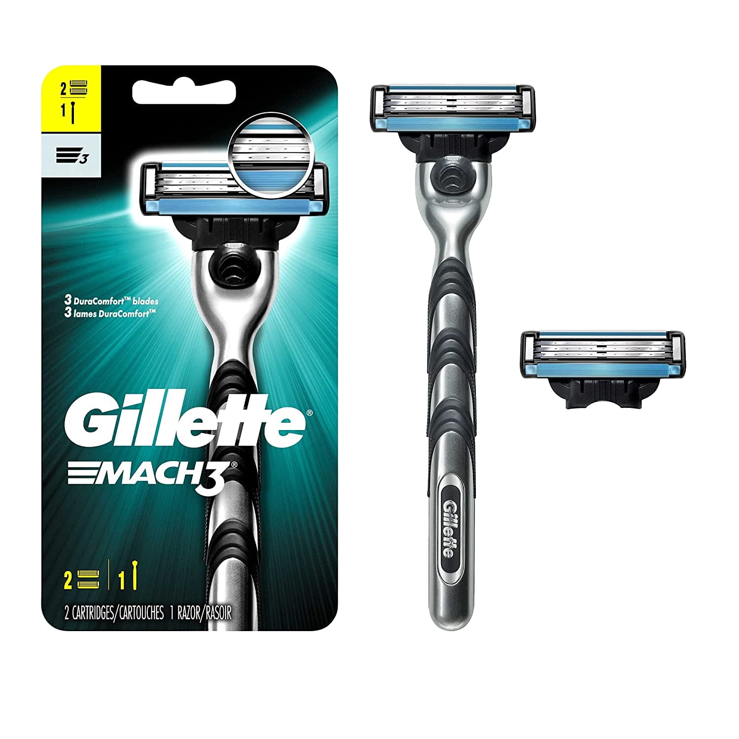 Gillette Mach3 Mens Razor Handle and 2 Blade Refills