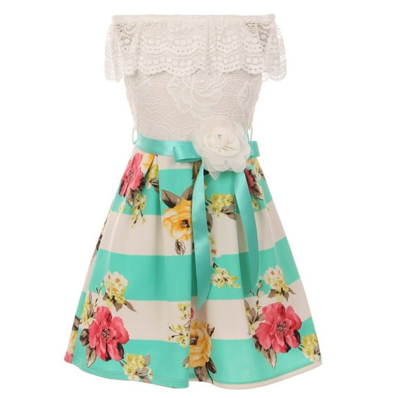 Little Girls Elegant 2 Way Off Shoulder Lace Floral Birthday Party Flower Girl Dress Mint 4 (2J1K2S9)