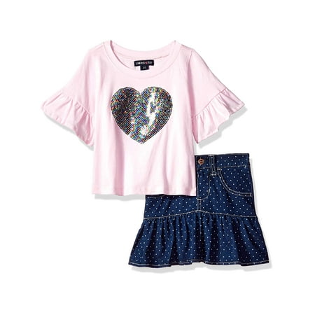 Cargo Girls Skirt - Ruffle Sleeve Sequin T-Shirt & Denim Skirt, 2-Piece Outfit Set (Toddler Girls)