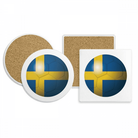 

Sweden National Flag Soccer Football Coaster Cup Mug Holder Absorbent Stone Cork Base Set