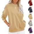 thumbnail image 6 of Lovskoo 2024 Long Sleeve Sweatshirt for Women Trendy Pullover Round-Neck Solid Blouses Sweater Tops Khaki 2XL, 6 of 6