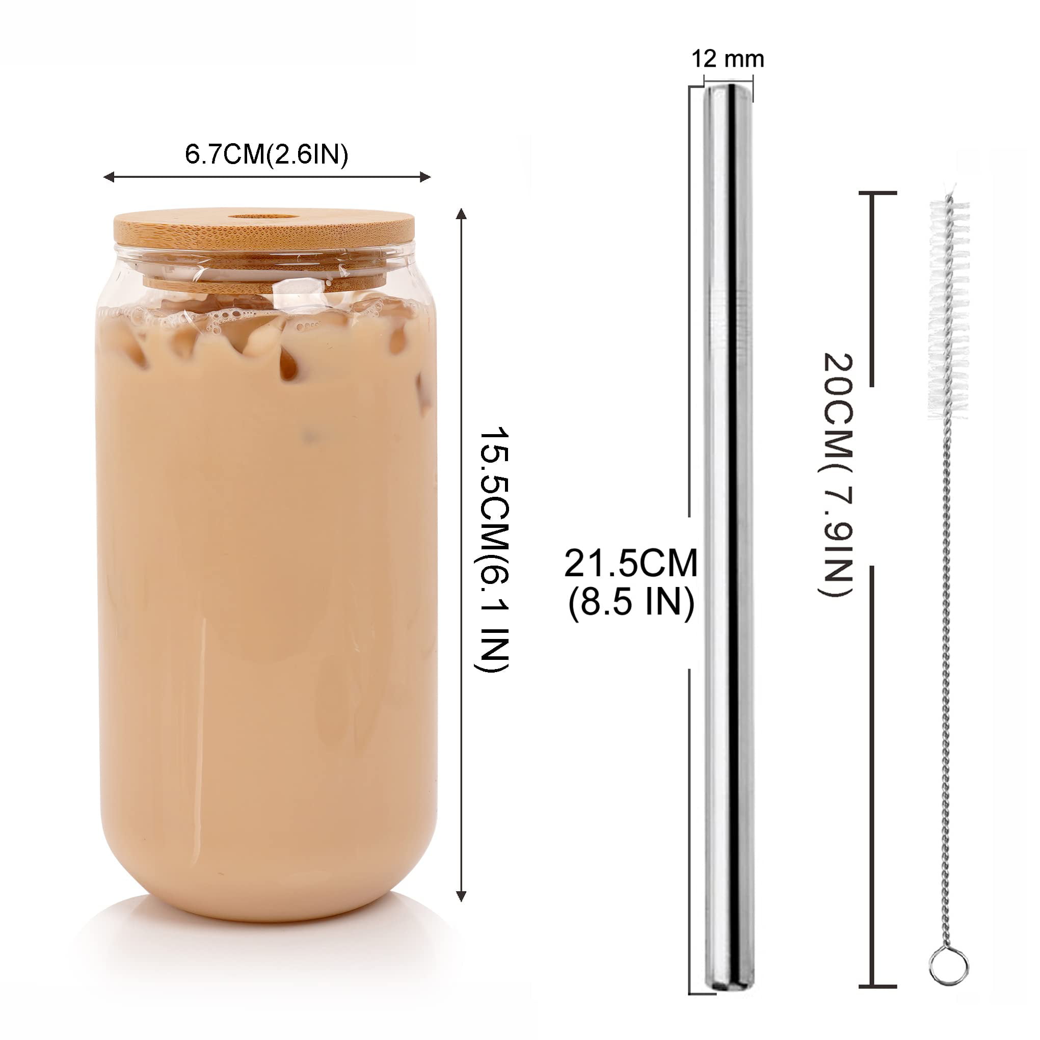 20 Oz Drinking Glasses with Bamboo Lids and Glass Straw - 6 Pcs Can Shaped  Glass Cups Beer & Ice Cof…See more 20 Oz Drinking Glasses with Bamboo Lids