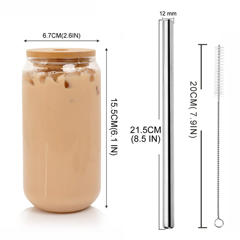  VITEVER 20 OZ Glass Cups with Bamboo Lids and Straws - Beer Can  Shaped Drinking Glasses with Silicone Protective Sleeve Set, Iced Coffee  Glasses, Cute Tumbler Cup for Water, Tea, Gift 