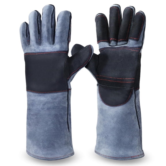 HOMEYA 16 Inch Animal Handling Gloves, Double Leather Bite Proof Gloves for Snake Bite, Dog Cat Scratch, Pet Grooming, Bird Handling