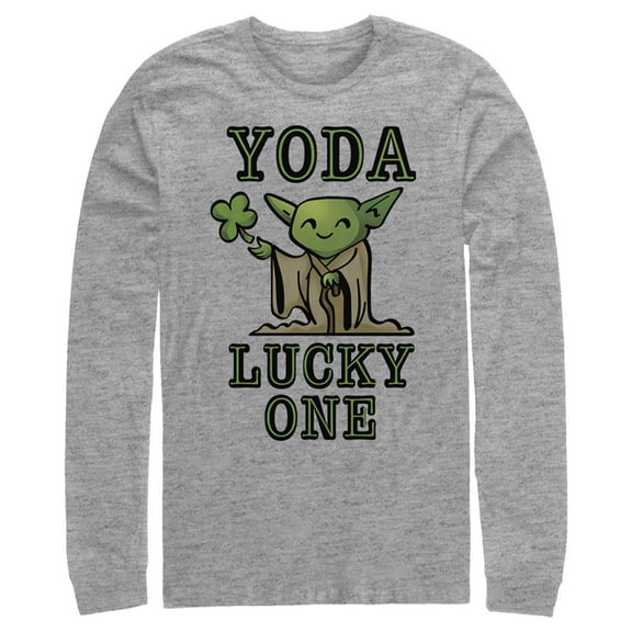 Men's Star Wars St. Patrick's Day Cartoon Yoda Lucky One Long Sleeve Shirt Athletic Heather Large