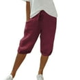thumbnail image 2 of Hot Sale! Clearance! Women's Knee Length Short Pants Ladies Loose Drawstring Casual Solid Color Shorts Wine L, 2 of 5