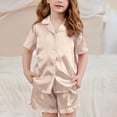 thumbnail image 4 of YunPes Girls Satin Outfits Button-Down Short Sleeve Tops Ruffle Shorts PJS Sets Kids Elegant Comfy 2 Piece Clothing 5-15 Years, 4 of 7