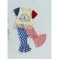 thumbnail image 3 of Bagilaanoe 4th of July Clothes for Toddler Baby Girls Short Sleeve Letter Print Tassel T-Shirts Tops + Flare Trousers 12M 18M 24M 3T 4T 5T Kids Independence Day Outfits 2pcs Long Pants Set, 3 of 9