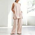 thumbnail image 6 of Naotn Pajama Sets for Women Summer 2 Piece Pjs Set Crewneck Rufle Hem Tunic Tank Top & Pant Comfy Solid Color Lounge Outfits, 6 of 6