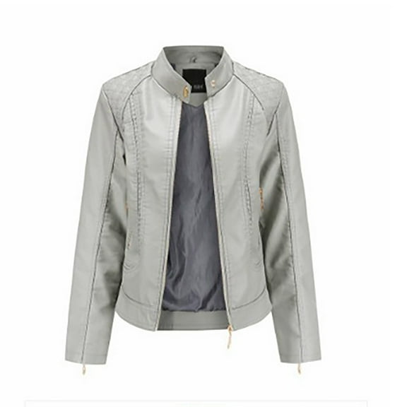 WXLWZYWL Winter Women'S Slim Leather Stand Collar Zip Motorcycle Suit Belt Coat Jacket Tops