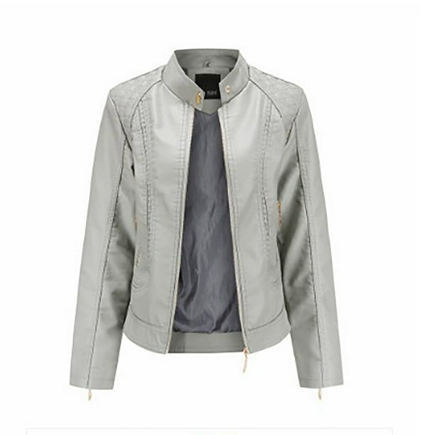 Chaquetas para mujer Slim Leather Stand Collar Zip Motocicleta Traje Cinturón Abrigo Chaqueta Tops Odeerbi ODB-3