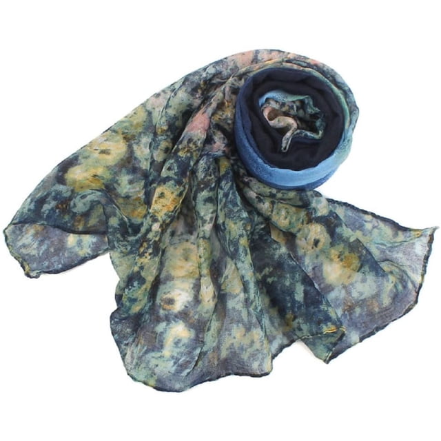 Womens Flower Stole Scarves Long Neck Wraps Shawl Scarf (Blue)