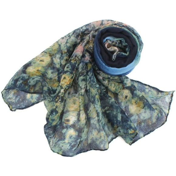 Womens Flower Stole Scarves Long Neck Wraps Shawl Scarf (Blue)
