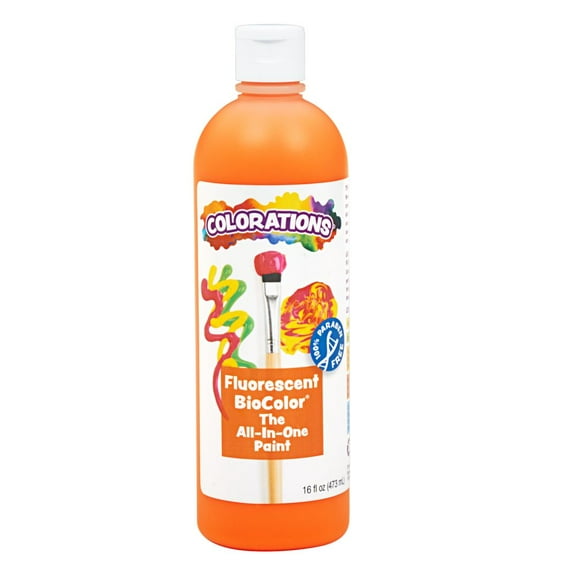 Colorations Paraben-Free Fluorescent BioColor Paint- Neon Orange, 16 oz.