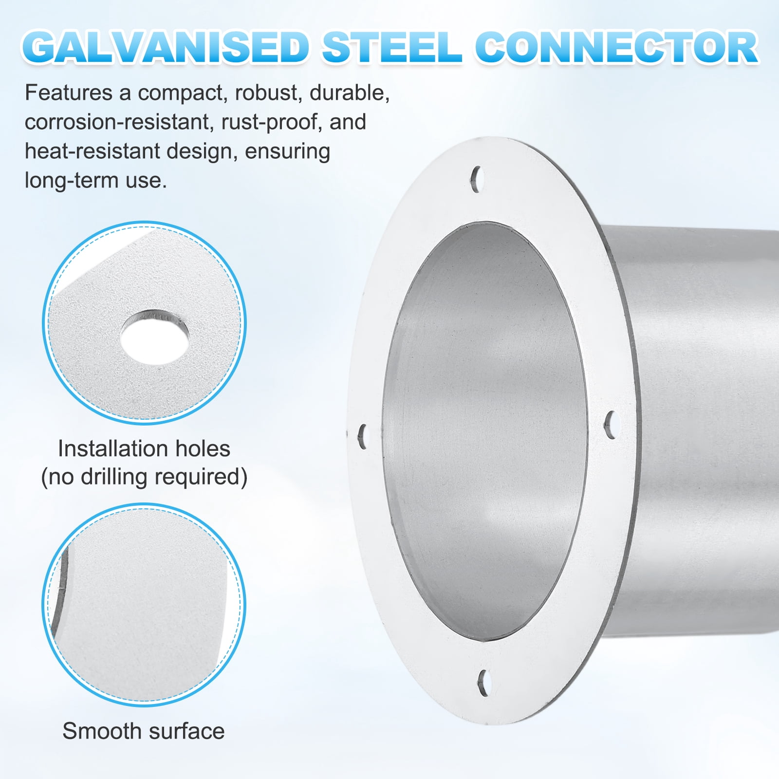 Uxcell 2pcs Duct Connector Flange (4.9", Silver) -  Galvanised Steel Round Dust Collection Fittings Dryer Vent Exhaust Pipe Hose Flange, Fits Heating Cooling Ventilation HVAC System