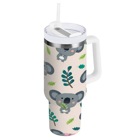 

30oz Travel Mug with Straw Car Bottle Insulated Mug with Handle Reusable Stainless Steel Water Bottle for Car Travel Home Cute Koalas