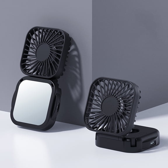 YiJuHui USB Rechargeable Portable Handheld Fan with Mirror, 3 Speeds Hanging Neck Fan, Powerful Mini Fan for Outdoor Travel Office Home, Personal Cooling Fan with Lanyard