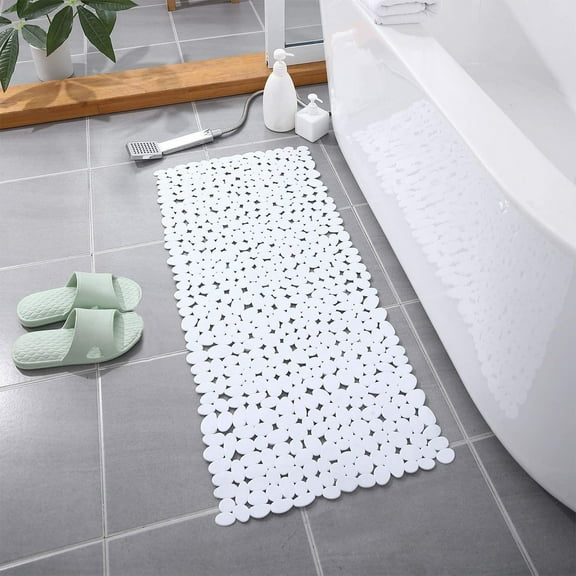 AuroraX Rubber Bath Rug Non-Slip Backing White Bathroom Rug 27x14 Inch Modern Massage