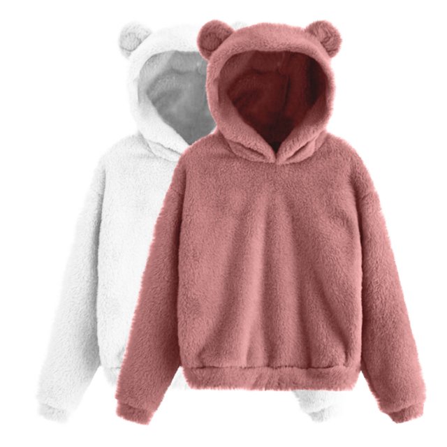 Bowake 2PCS Fuzzy Oversized Hoodies for Women Winter Soft Cozy Sweatshirts Solid Color Warm Fleece Sweater