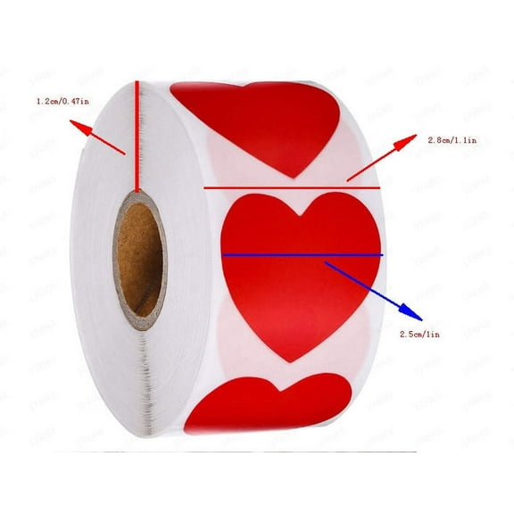 Valentine Stickers 500 PCS Red Heart Shaped Sticker Roll Valentine's Day Decorations DIY Scrapbooking Greeting Cards Party Favors Classroom Activities Self-Adhesive Easy Peel Off Paper Stickers