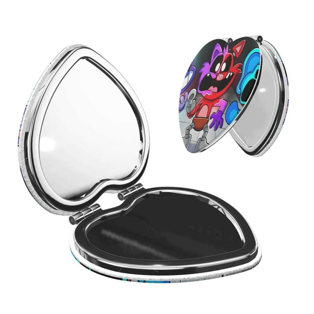 Zufioo Miroirs de Maquillage de Poche Portables, Miroir de Beauté Pliable Grossissant Adapté pour Portefeuille Sac à Main pour Femmes-Forme de Cœur