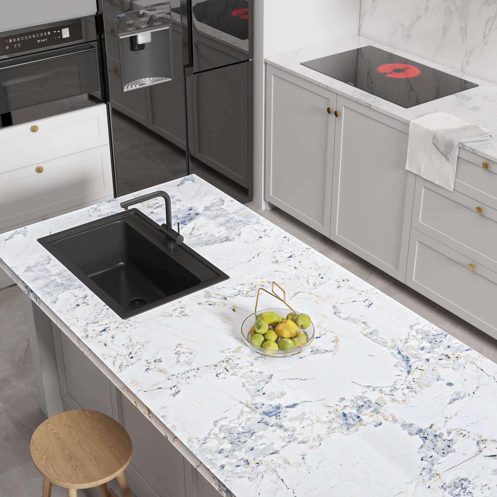 VEELIKE 15.7"x118" Spruce White Marble Contact Paper for Countertops Peel and Stick Waterproof Glossy Marble Wallpaper Self Adhesive Granite Peel and Stick Countertops Vinyl for Kitchen Bathroom