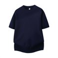 thumbnail image 4 of Ribbed Mock Neck Short Sleeve Knit Top for Men Slim Fit Wrinkle Resistant Fine Knit Jersey for Coffee Shop Park Family Trip Outfits Navy M, 4 of 4