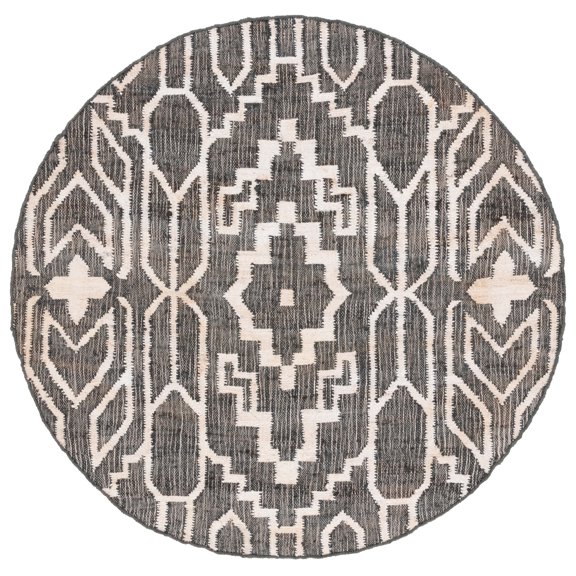 SAFAVIEH Natural Fiber Natalie Geometric Area Rug, Black/Ivory, 6' x 6' Round