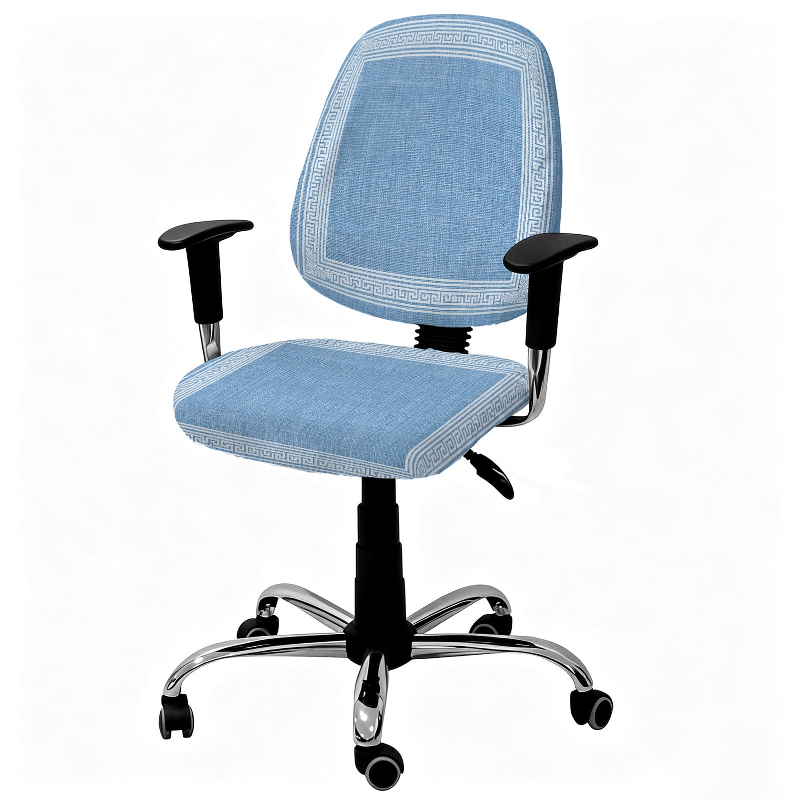 Office Chair Cover Sky Blue Linen Key Design Desk Chair Cover Protective Stretchable Universal Computer Chair Covers Geometric Back Print Decorative Stretch Rotating Gaming Chair Slipcovers