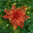 thumbnail image 2 of Holiday Time Branche de Poinsettia à Paillettes Rouge 9", 2 of 4