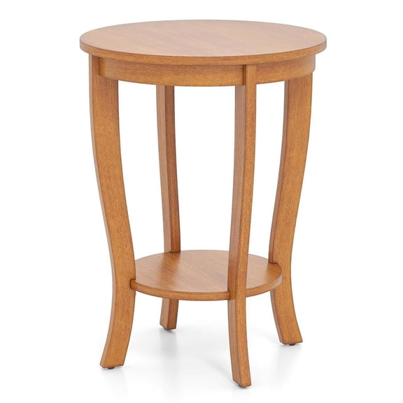 Topcobe 2-Tier Round End Table with Solid Wood Legs, End Tables Living Room, Modern Furniture for Home-Natural