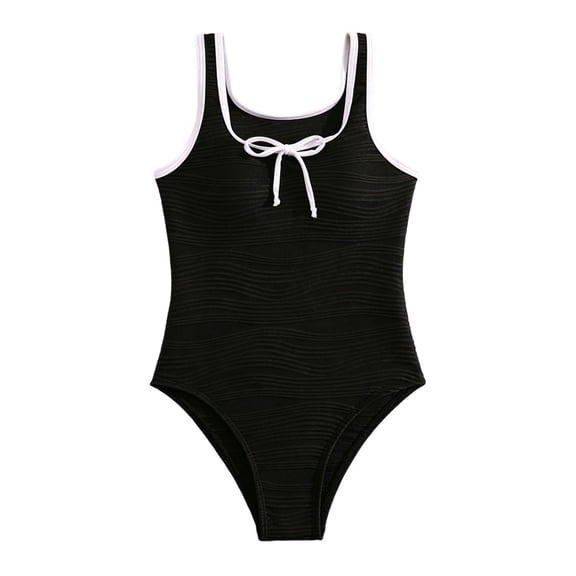 Confree For Girls Summer One-Piece Swimsuit Solid Color Bathing Suits Vacation Soft Breathable Little Girls Swimwear Size 10-11 Years Black
