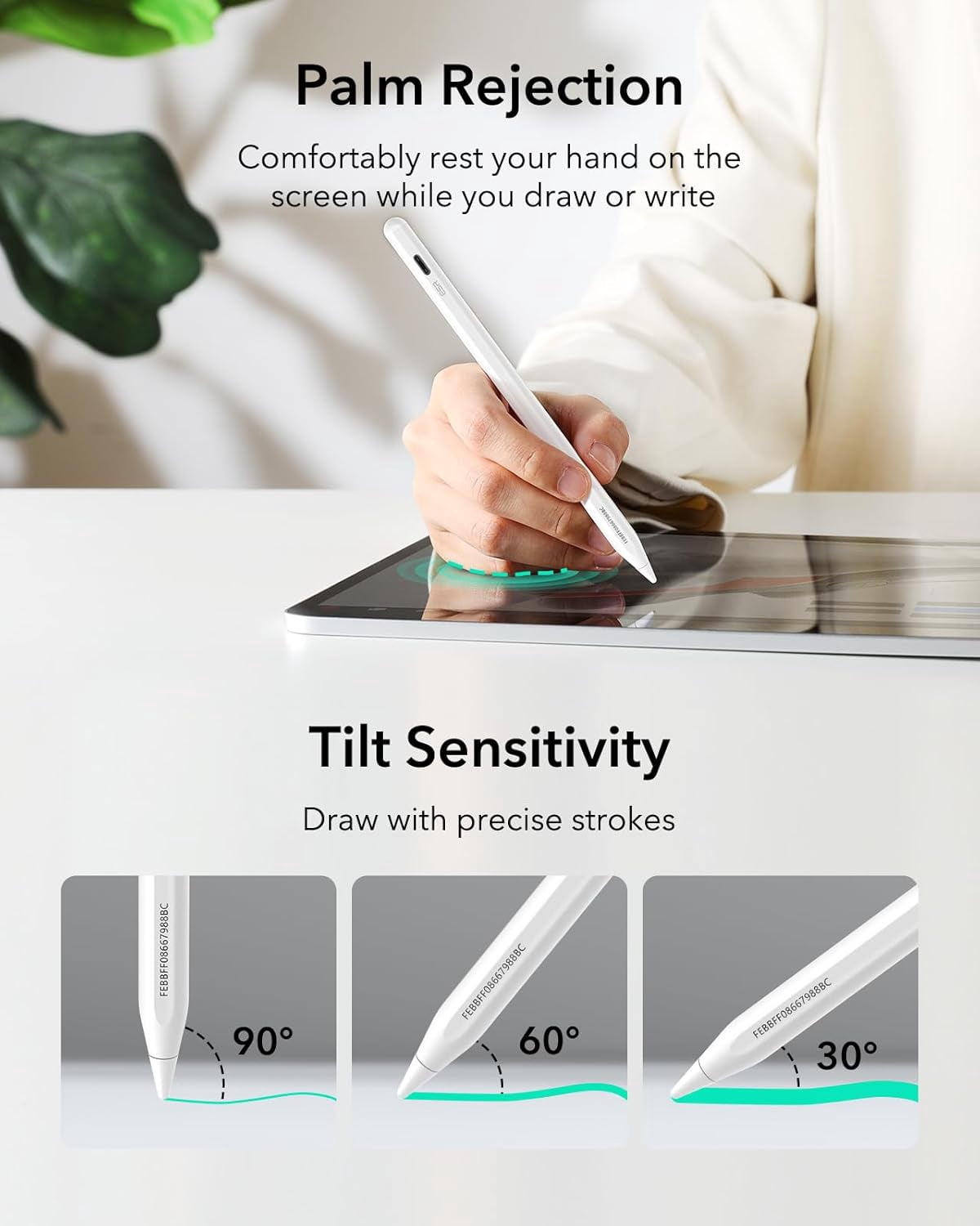 ESR Geo Digital Pencil Compatible with Apple iPad 2018-2026 (A16/10/9/8, Air 13/11, Pro 12.9/13/11, Mini 7/6/5), Find My & Easy Shortcuts, White (No Wireless Charging)