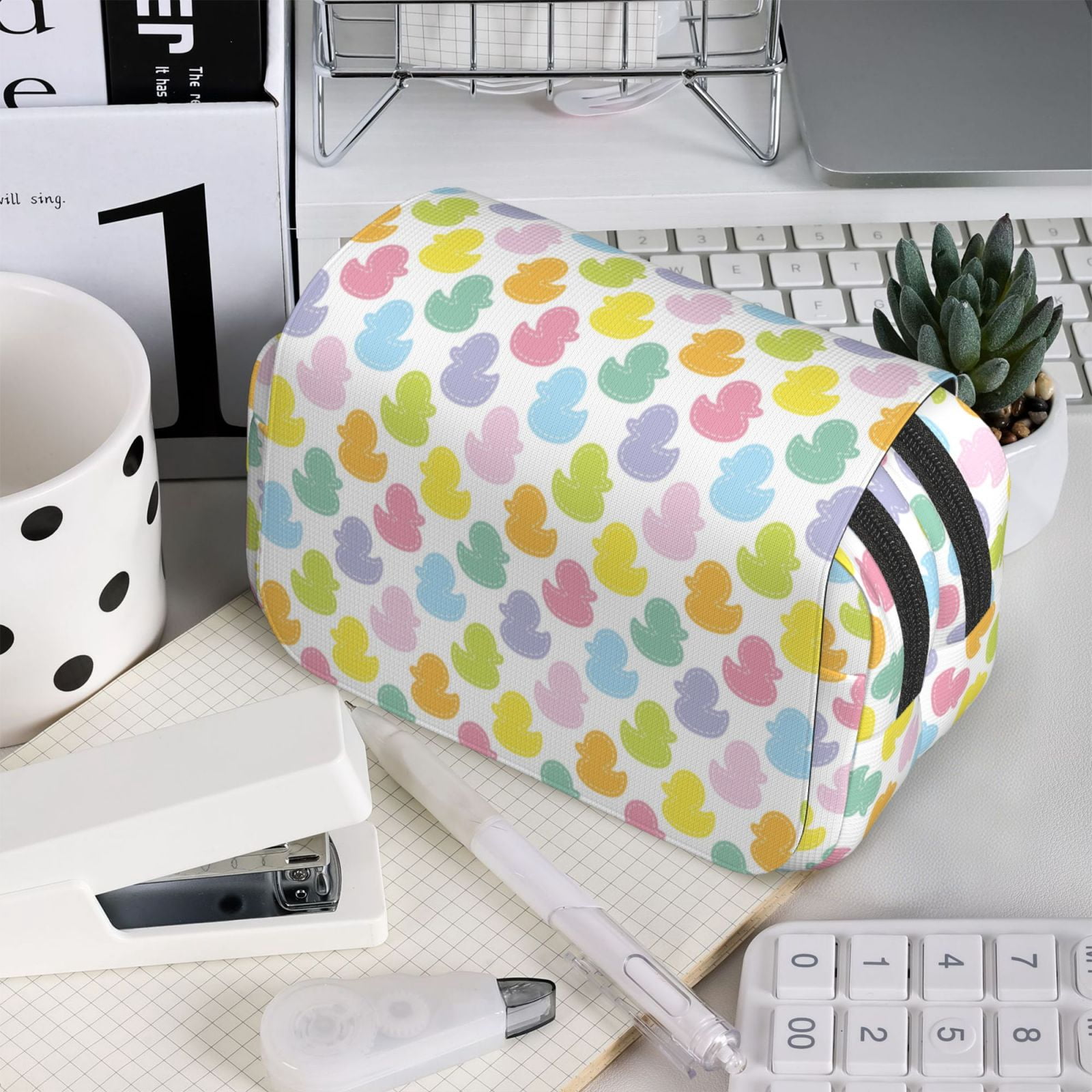 Kdxio Colorful Rubber Duck for Double Compartment Pen Case Oxford Organizer with Zipper Pockets for Students Artists
