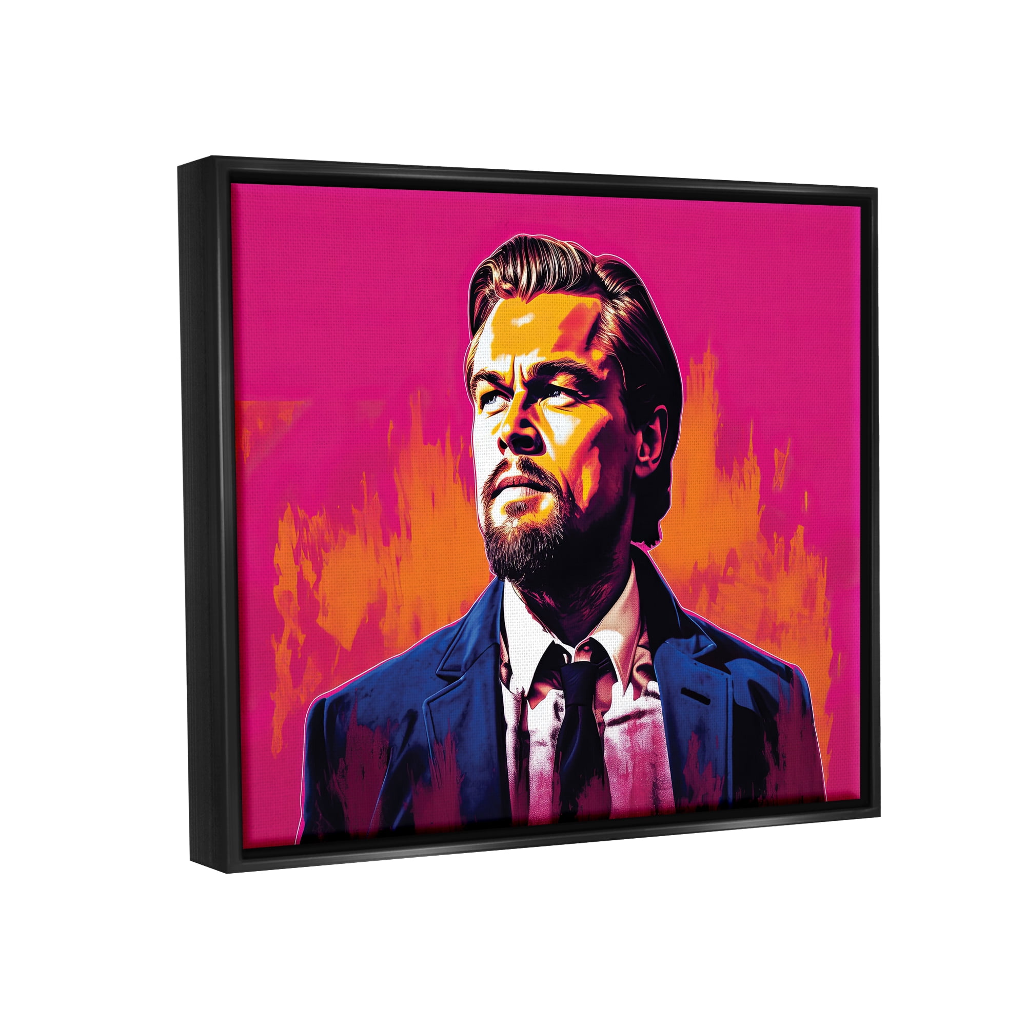 Stupell Industries Leonardo DiCaprio on Pink Abstract Painting Black Floater Framed Art Print Wall Art, 31 x 25
