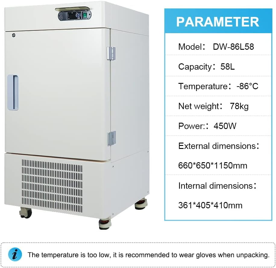 HNZXIB -122 °F Ultra-Low Temperature Freezer 58L Lab Cryogenic Refrigerator -86°C Samples Flash Freezer