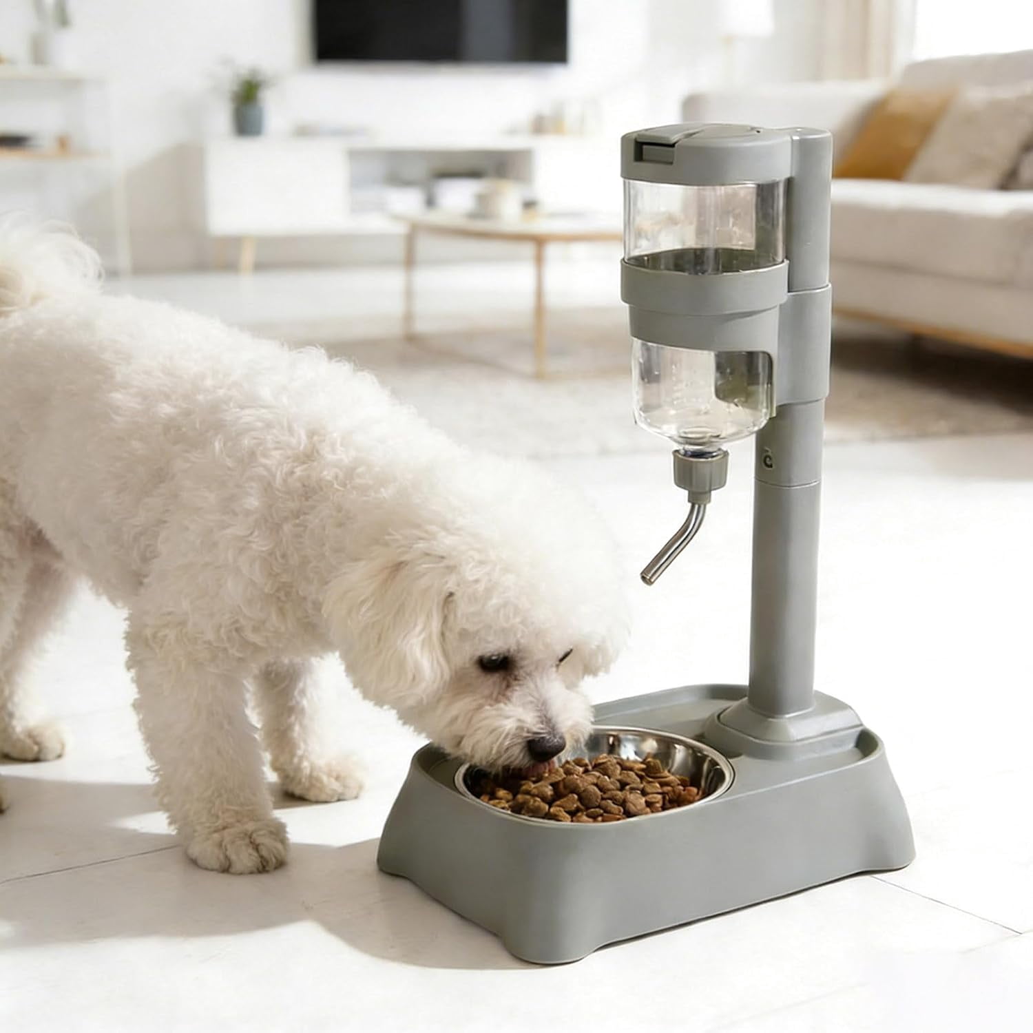 Large Capacity Pet Feeder & Automatic Water Dispenser, Height Adjustable Stainless Steel Raised Dog Bowl for Medium & Small Dogs, Cats, and Small Pets – Easy Clean No-Spill Design