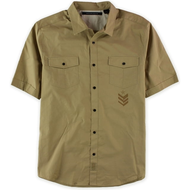 Sean John - Camisa militar con botones para hombre, color marrón, extragrande