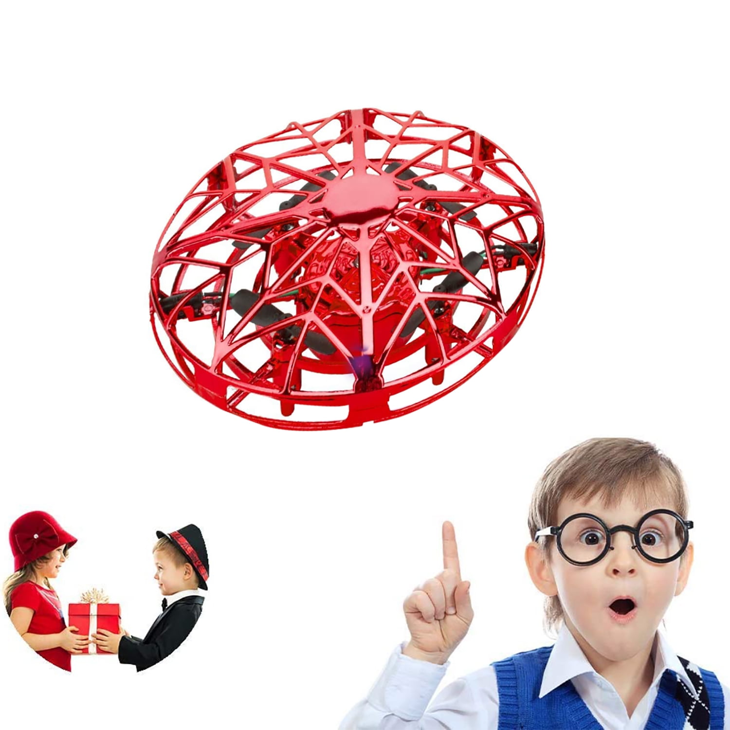 Taipow Flying Toy UFO Drone for Kids Hand Operated Mini Drone Helicopter Gift for Boy or Girl 360° Rotating Quadcopter Toy with LED Lights for Indoor and Outdoor