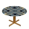 thumbnail image 3 of PIKWEEK  Fitted Round Tablecloth  Nautical Plaid,Dusty Blue Faded Navy and Brown Gingham Checked Table Cover,Elastic Edged Table Cloth Fits Round Tables, 3 of 7