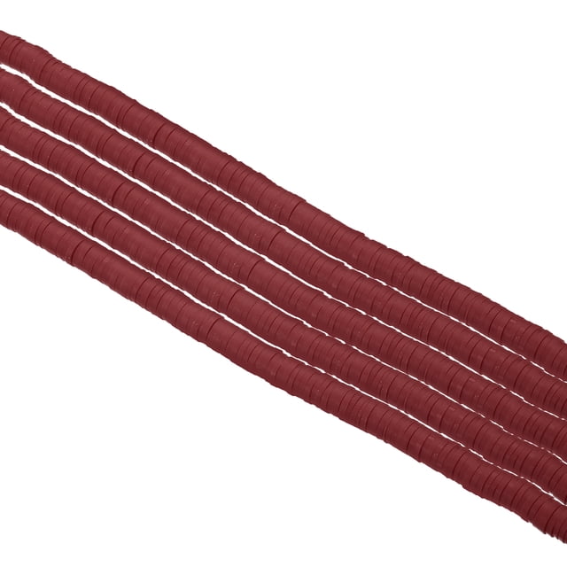 Unique Bargains Perles d'Argile Polymère 6mm Espaceur, 1750 Pcs 5 Brins Perles Plates Rondes Faites à la Main, Rouge Foncé