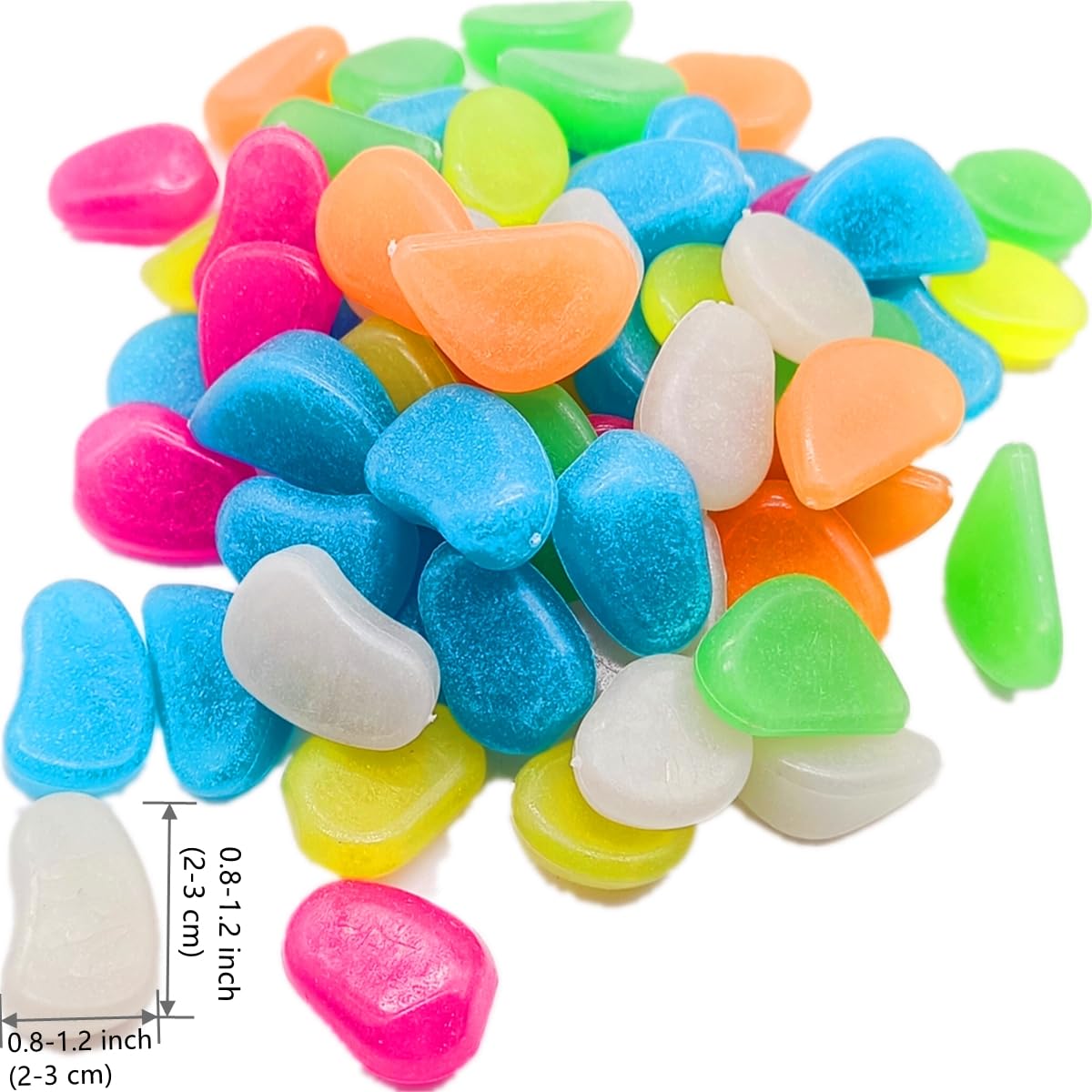 0.8-1.2" Big Rainbow Multicolor Glow in the Dark Rocks, Big Colored Glow Pebbles, Aquarium Gravel, Fish Tank Gravel, Glow Rocks for Landscaping/Walkway/Plant Pots 150 Pcs (1 Pound)