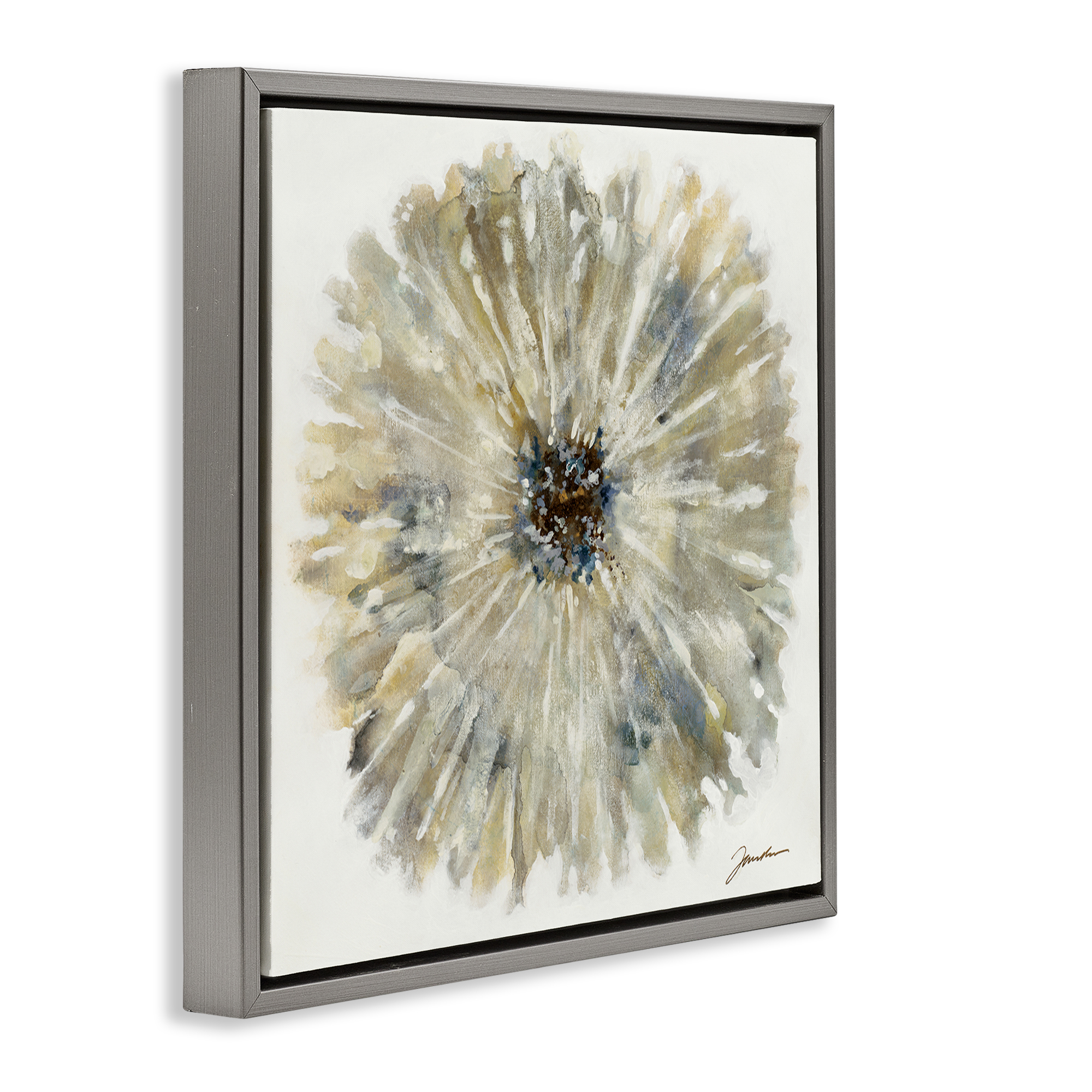 Stupell Industries Neutral Rustic Abstract Flower Floral Painting Gray Floater Framed Canvas Art Print Wall Art, 25 x 25