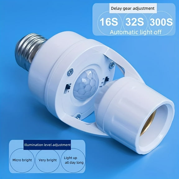 1-in-1 Sensor Light Socket, Automatic Motion Sensor for Floor/Ceiling Light. Smart & Dimmable-like, E27 Base, Wide Voltage 85-265V (EU/US), Plug-and-Play with Delay On/Off.