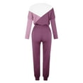 thumbnail image 4 of Yeaiivve Womens Two Piece Outfits Color Block Casual Sweatsuits Jogging Matching Suits Crewneck Long Sleeve Pullover and Drawstring Sweatpants Set Purple S, 4 of 5
